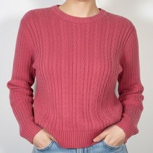 Marsh Landing by Amanda Smith Pink rose coral Cable Knit Crew Neck Sweater L‎